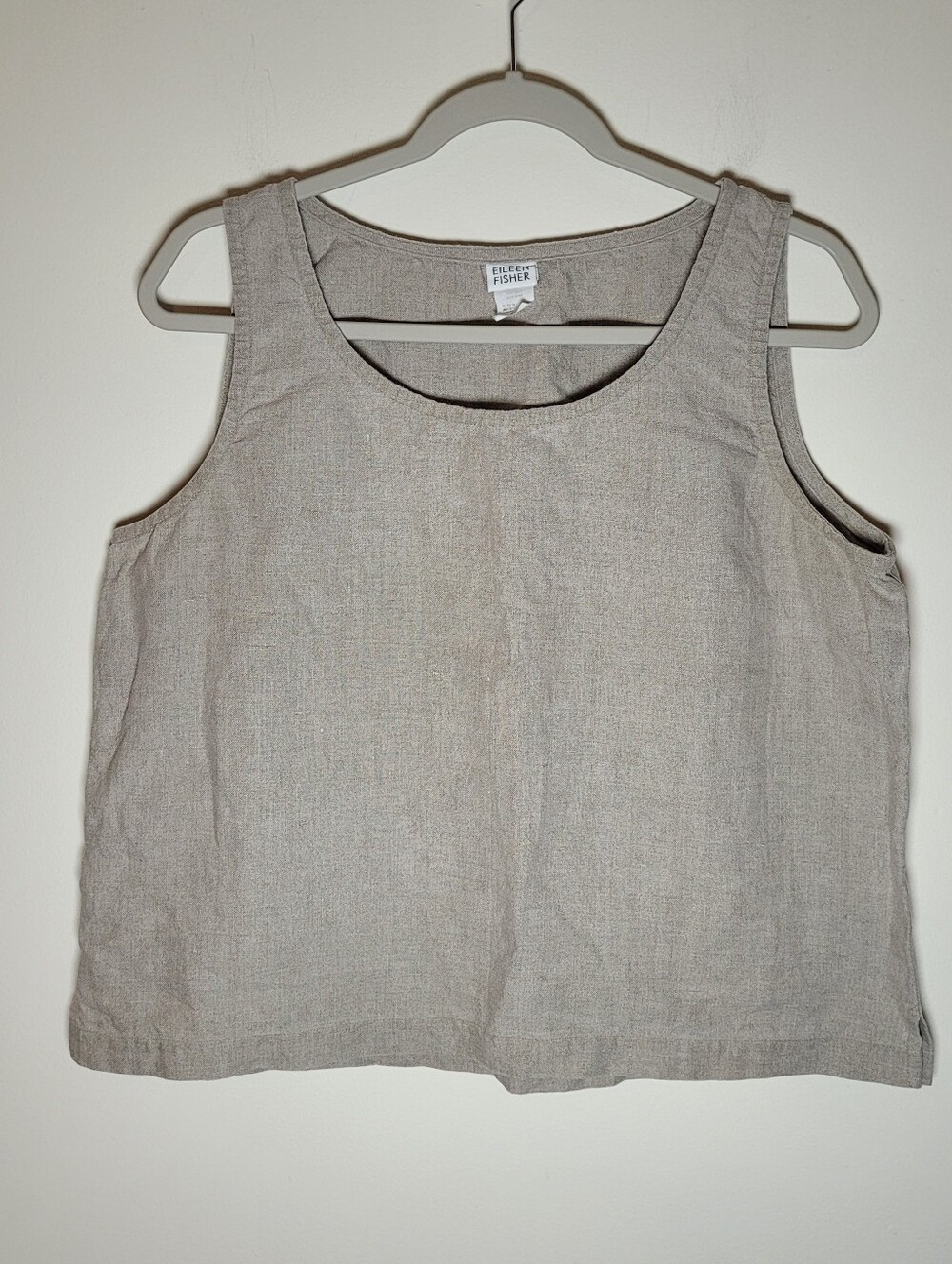 Eileen Fisher Sleeveless Linen Tank Top Boxy Cropped Large Minalist Summer